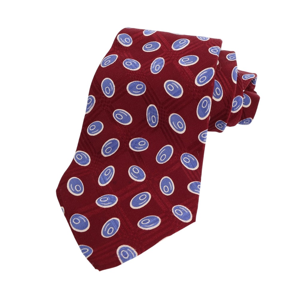 Polo by Ralph Lauren Necktie Maroon Blue Circle Patternβ Silk Men's Tie